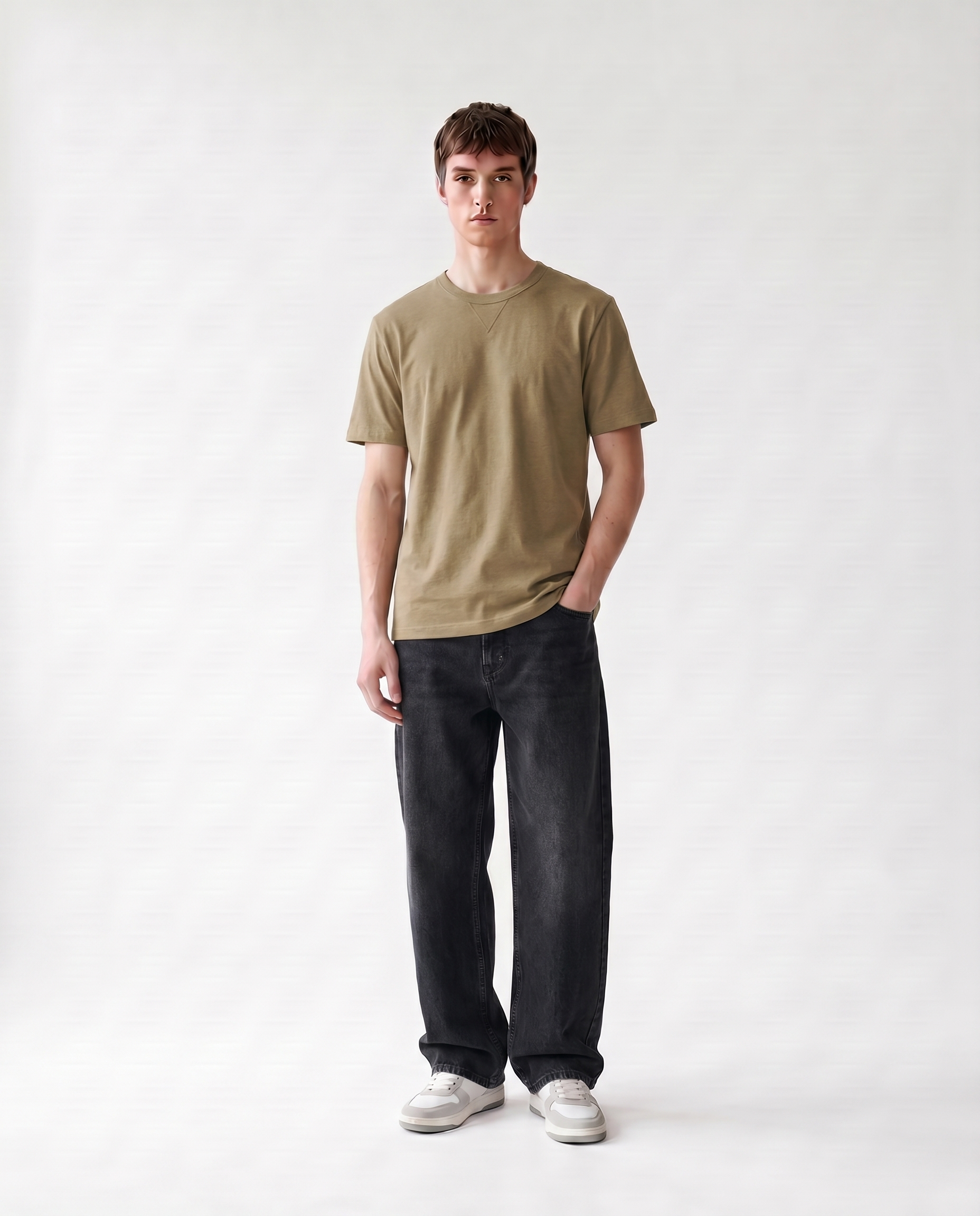 LoomX sand beige regular fit unisex tee front model view