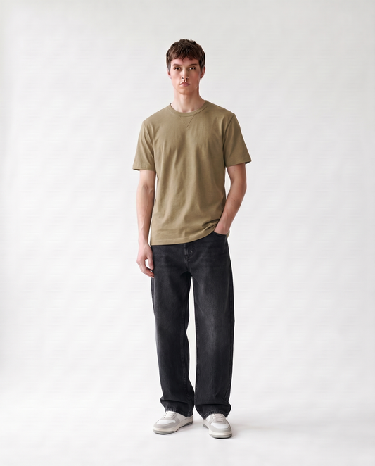 LoomX sand beige regular fit unisex tee front model view