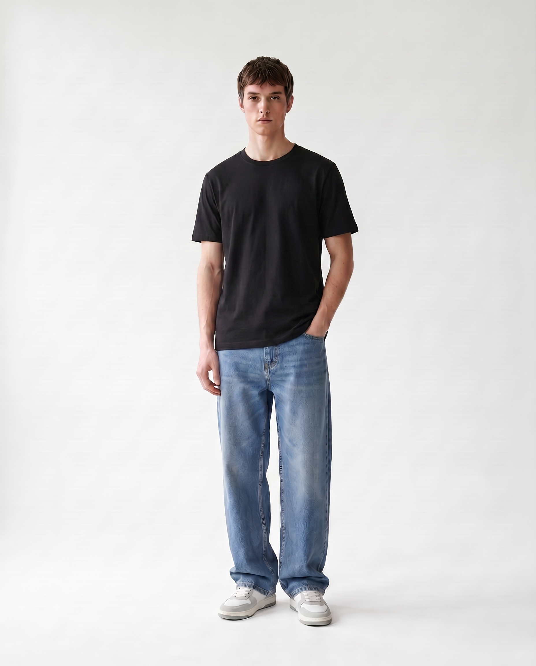 Loomx Signature Black Regular Fit Tee Front Model