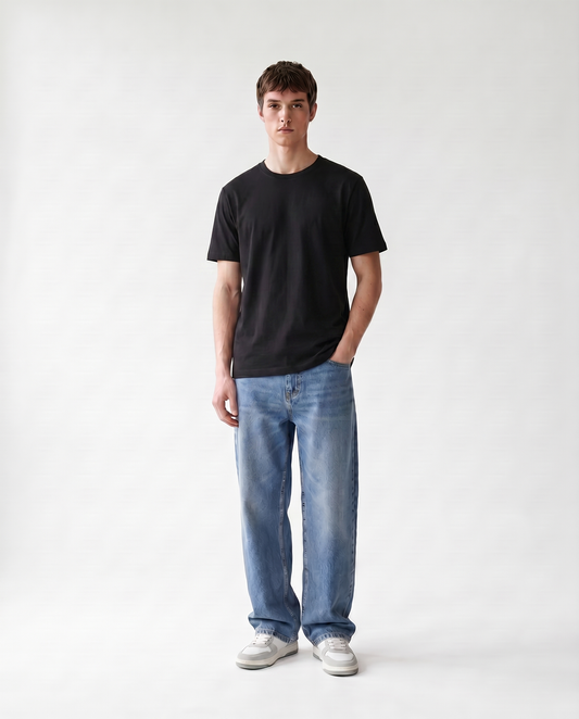 Loomx Signature Black Regular Fit Tee Front Model