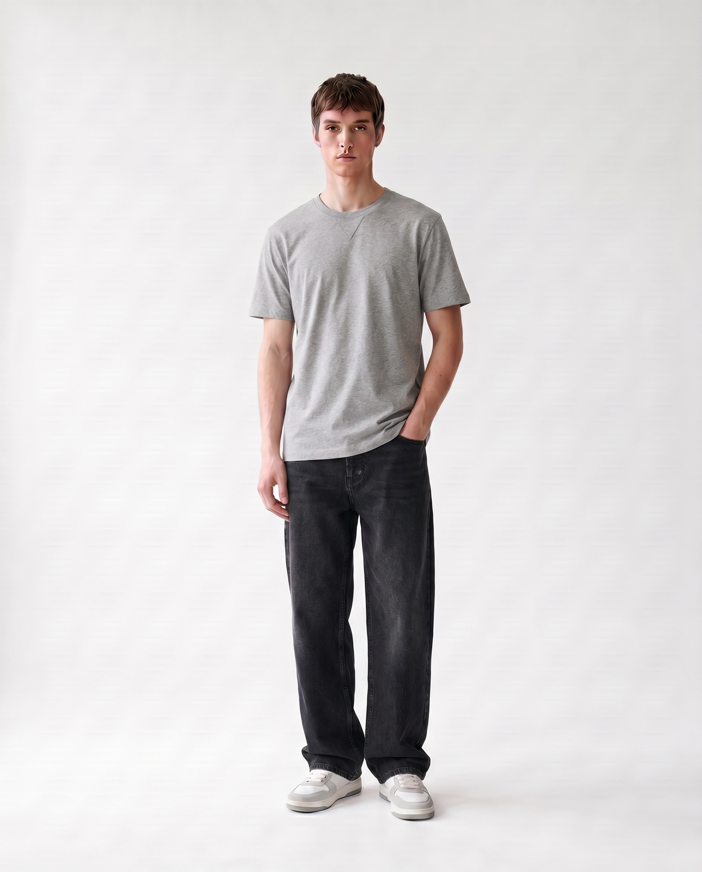 LoomX stone grey regular fit unisex tee front model view