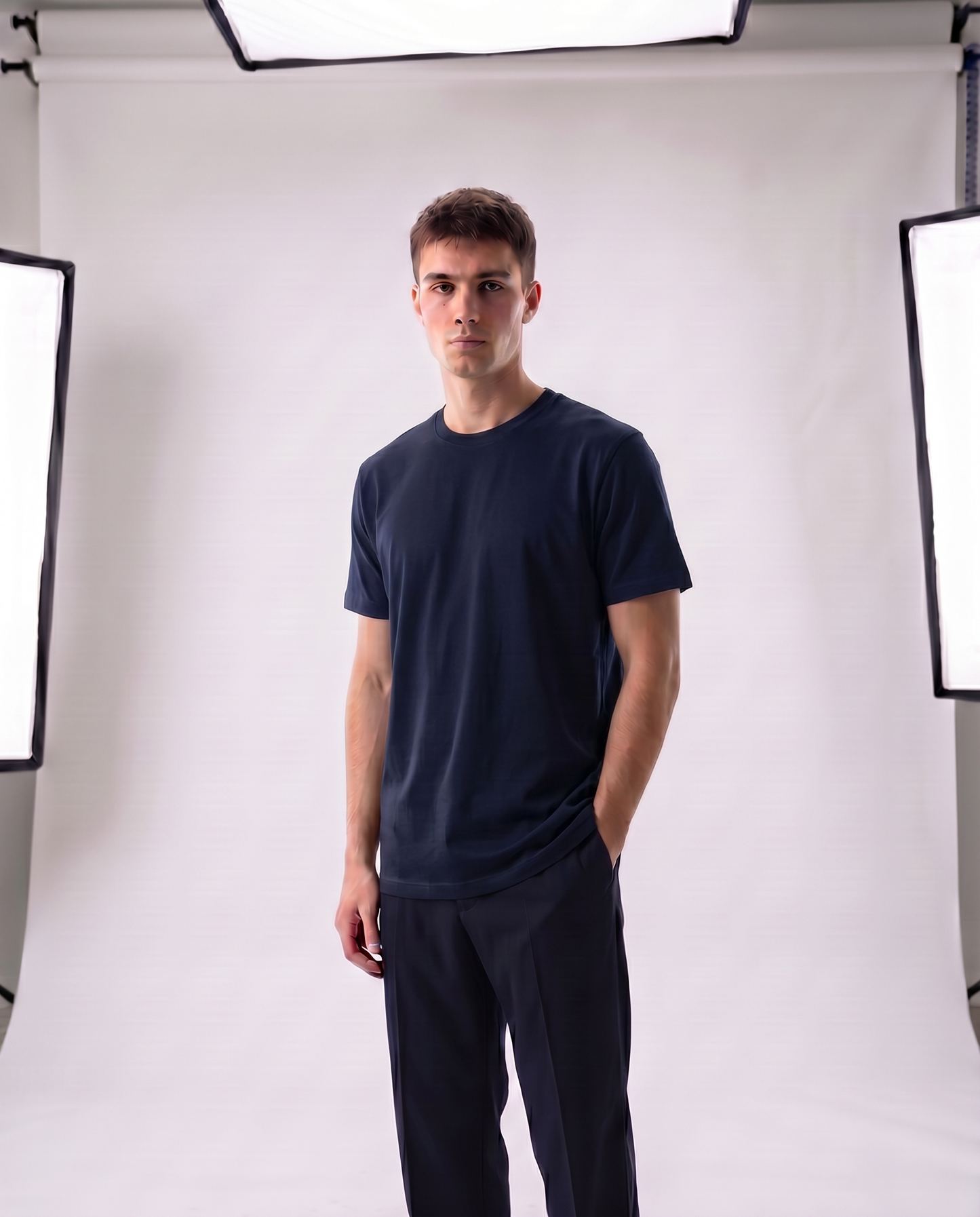 Midnight Navy Regular Fit Essential Tee Front Model View