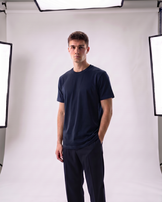 Midnight Navy Regular Fit Essential Tee Front Model View