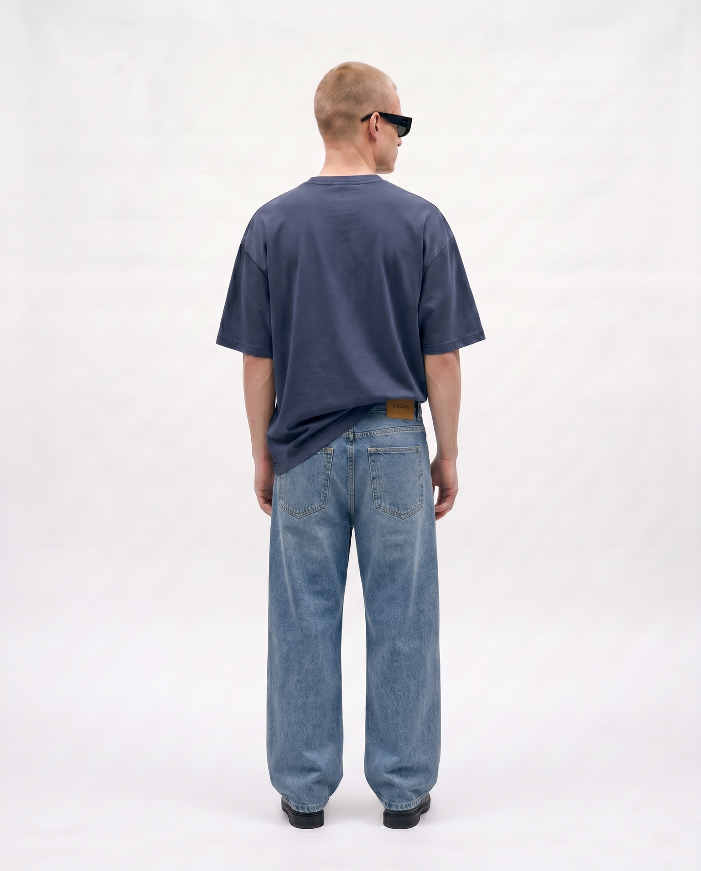 Midnight Slate Oversized Drop Shoulder Tee Back Model View