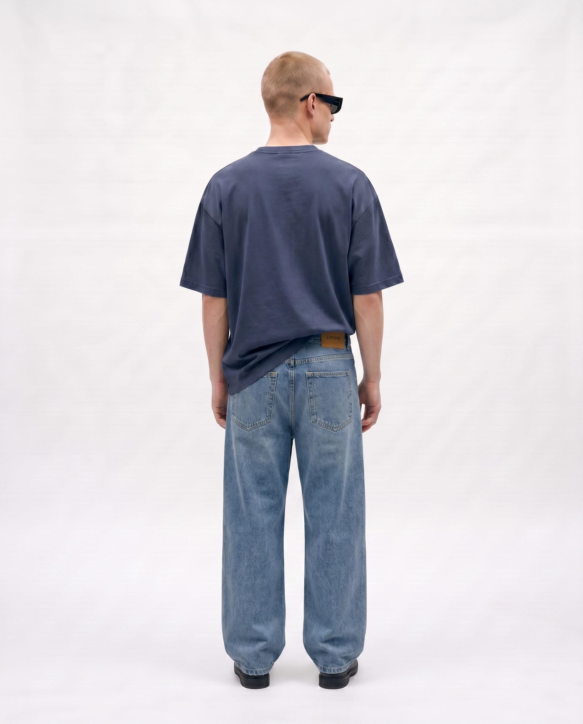 Midnight Slate Oversized Drop Shoulder Tee Back Model View