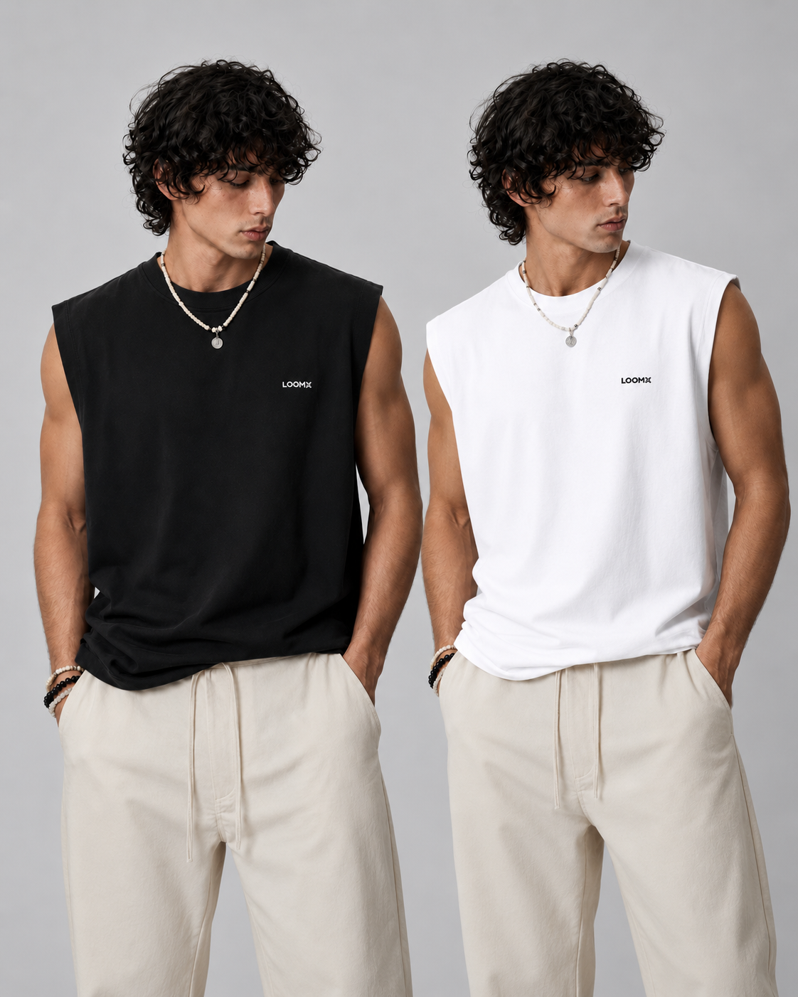 LOOMX Muscle Tee Bundle — Black and White muscle tees worn together
