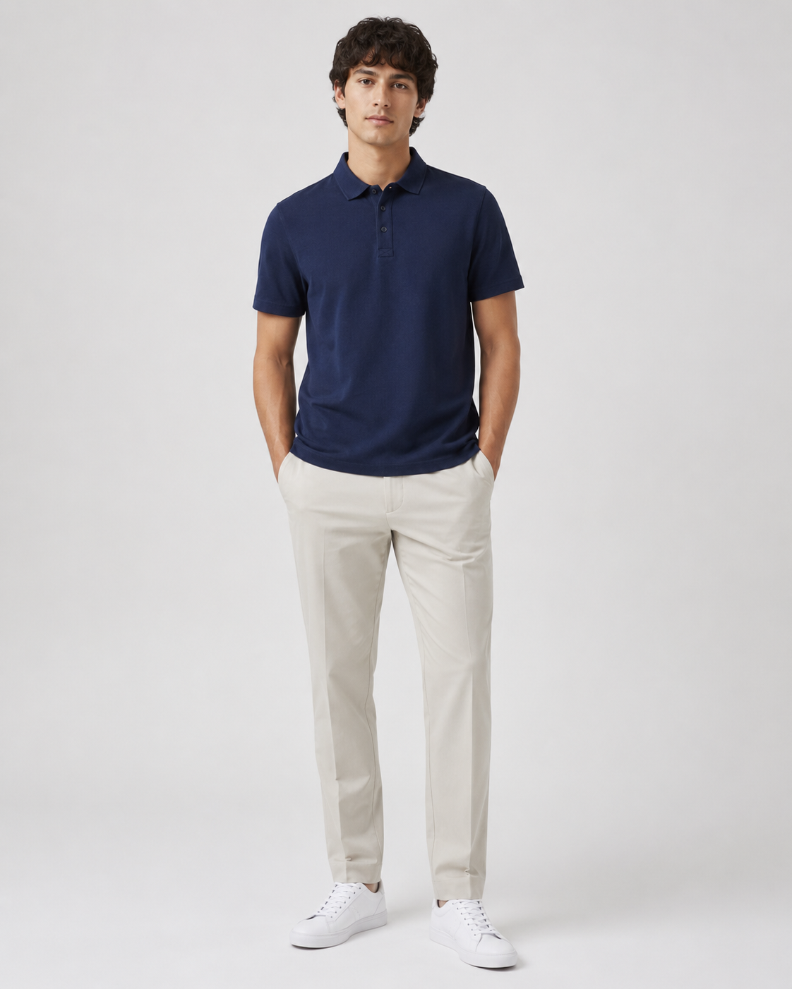 Navy Jhonny Collar Polo Tee Model Front View