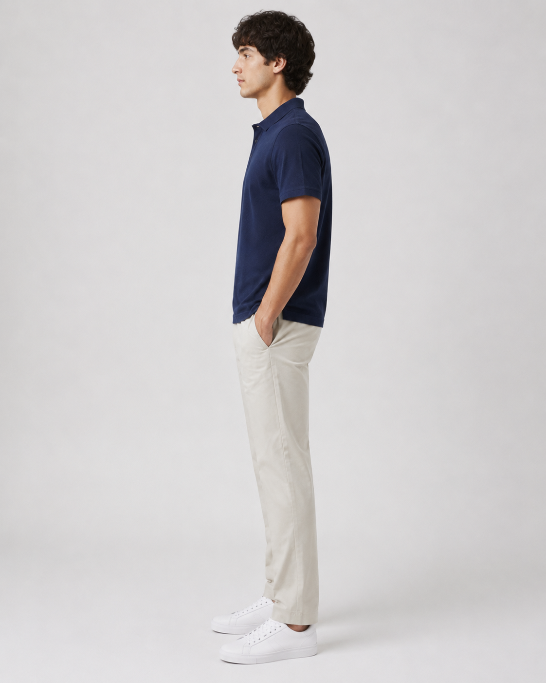 Navy Jhonny Collar Polo Tee Model Side View