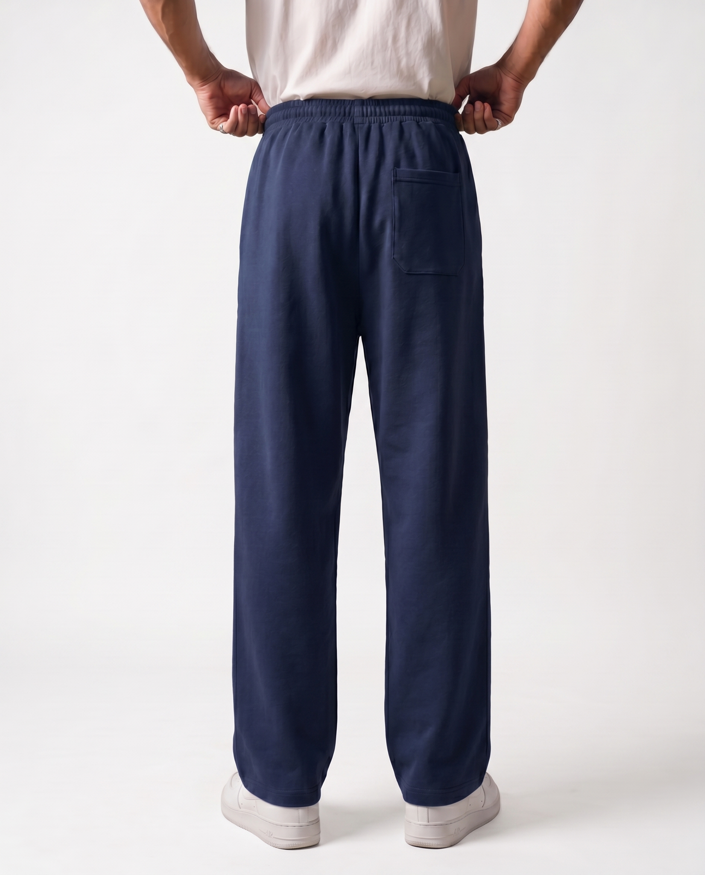 Navy Pleated Baggy Trouser Back Model View