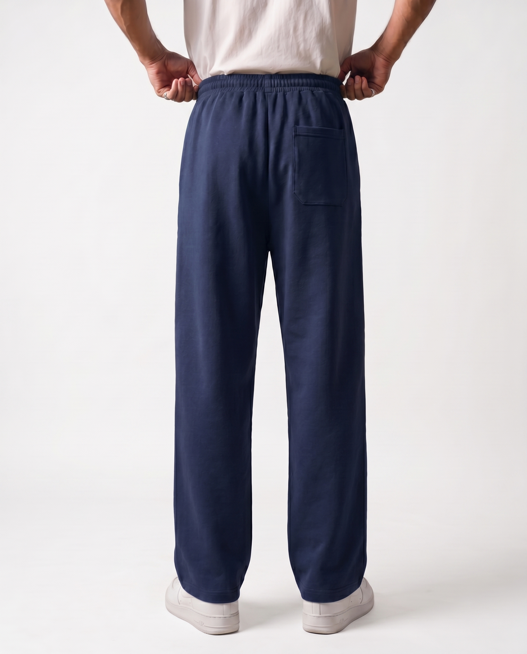 Navy Pleated Baggy Trouser Back Model View
