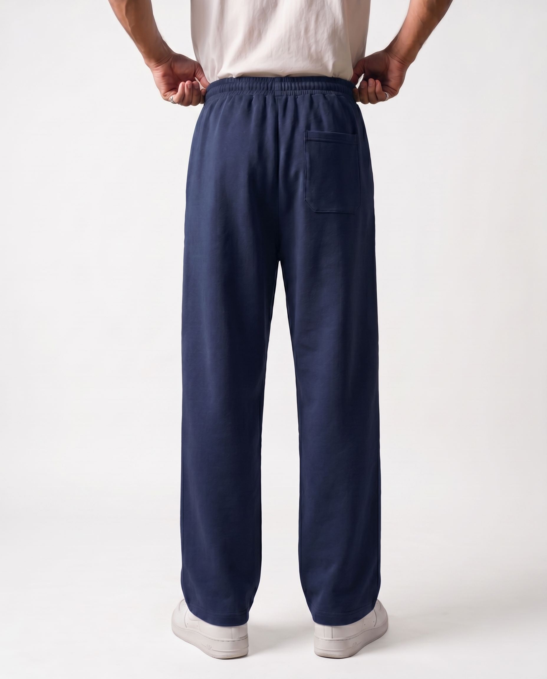 Navy Pleated Baggy Trouser Back Model View