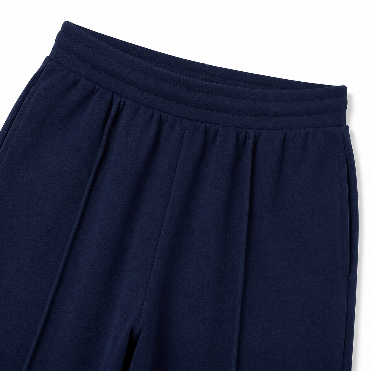 Navy Pleated Baggy Trouser Front View Close Up