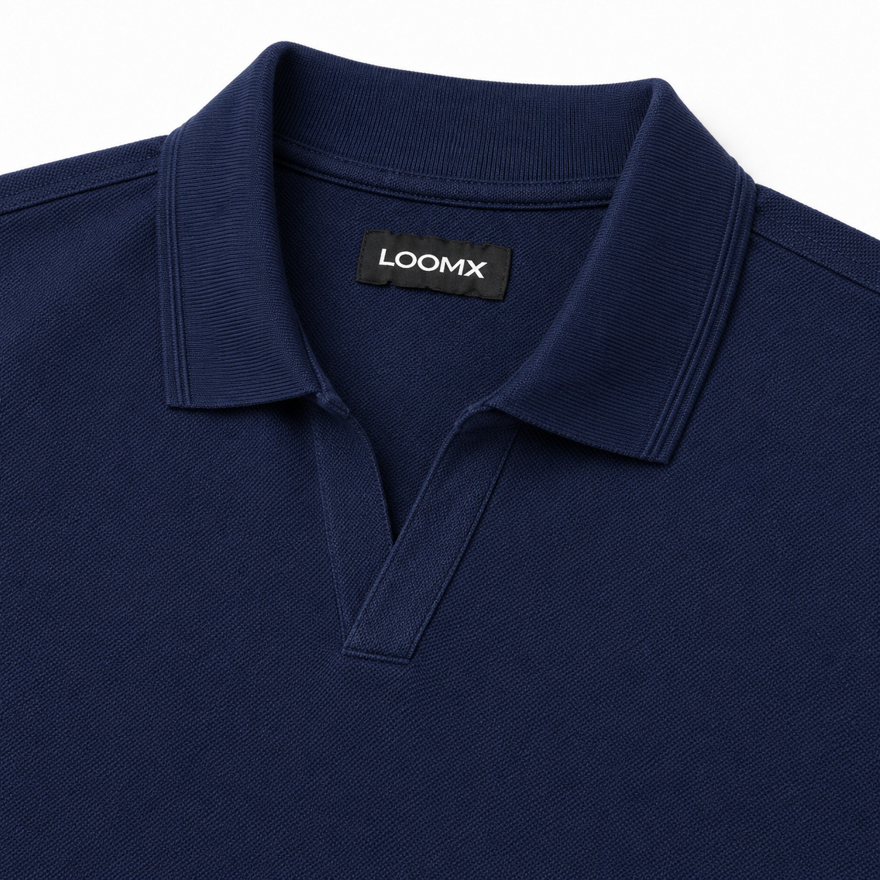Navy Resort Collar Polo Tee Closeup View