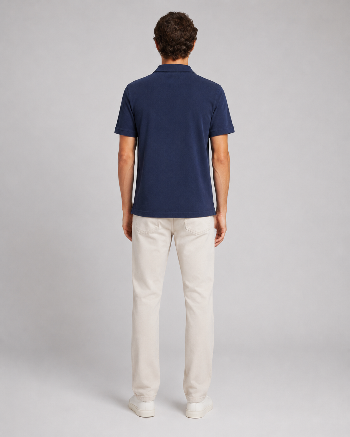 Navy Resort Collar Polo Tee Model Back View