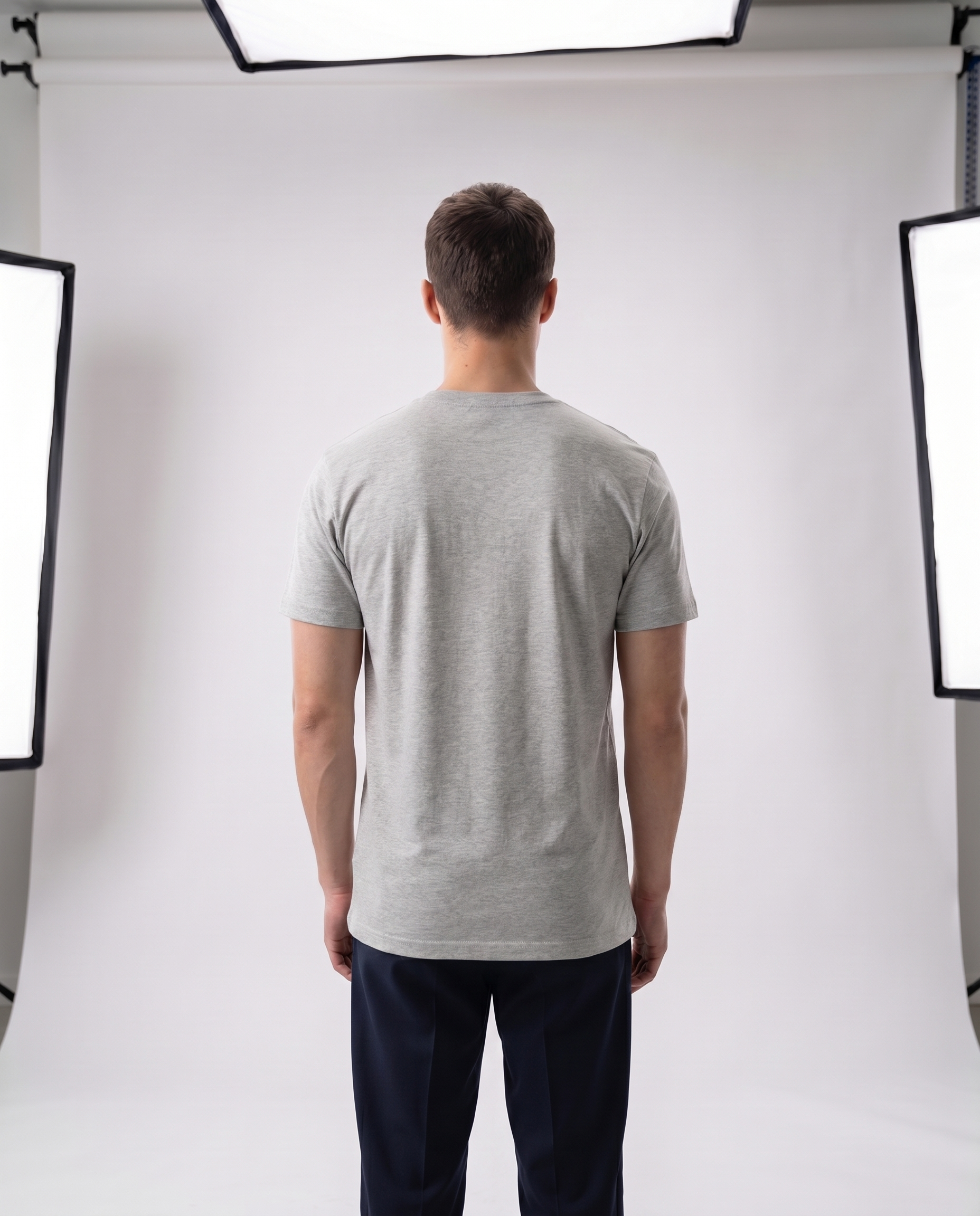 Oatmeal Regular Fit Essential Tee Back Model View
