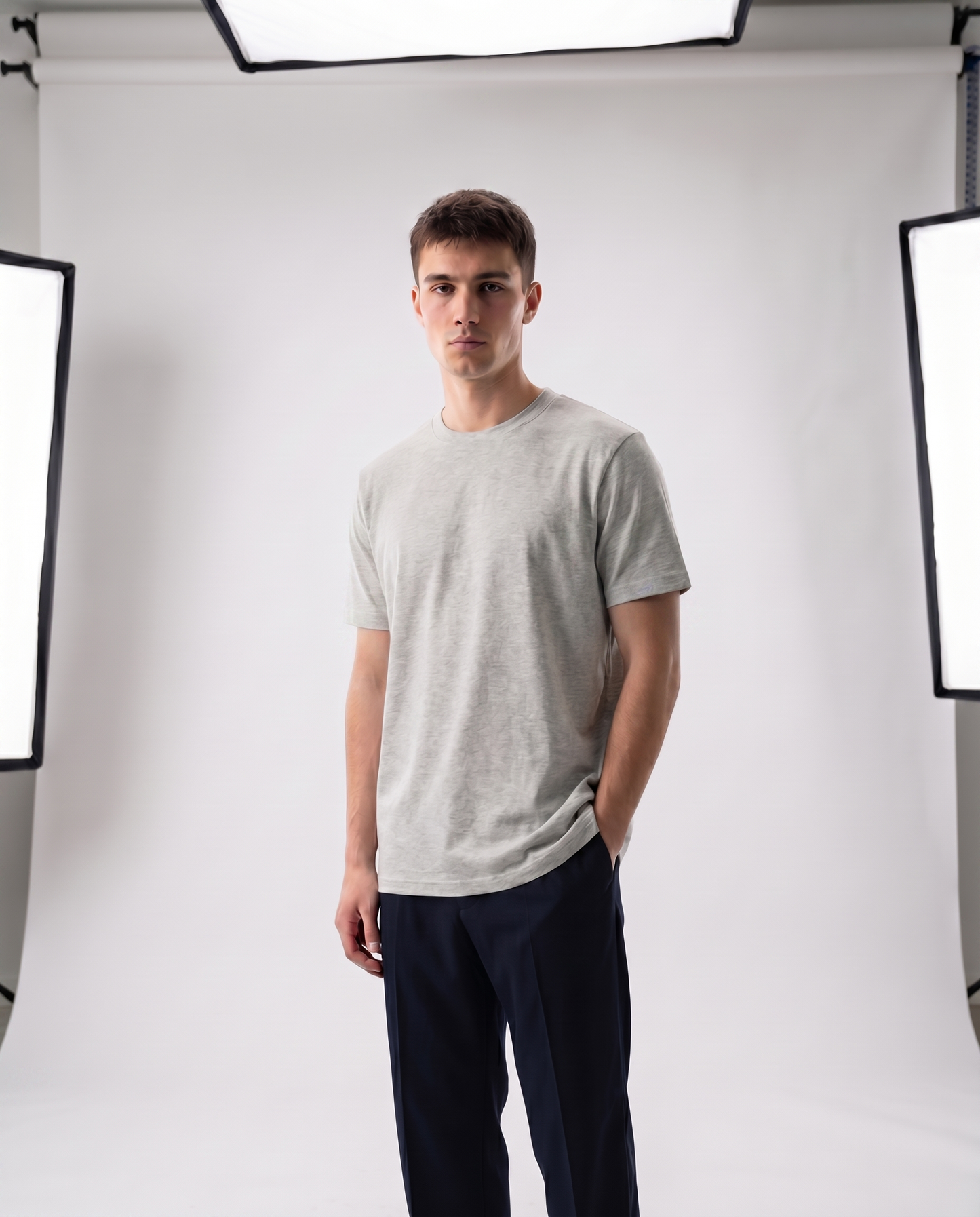 Oatmeal Regular Fit Essential Tee Front Model View