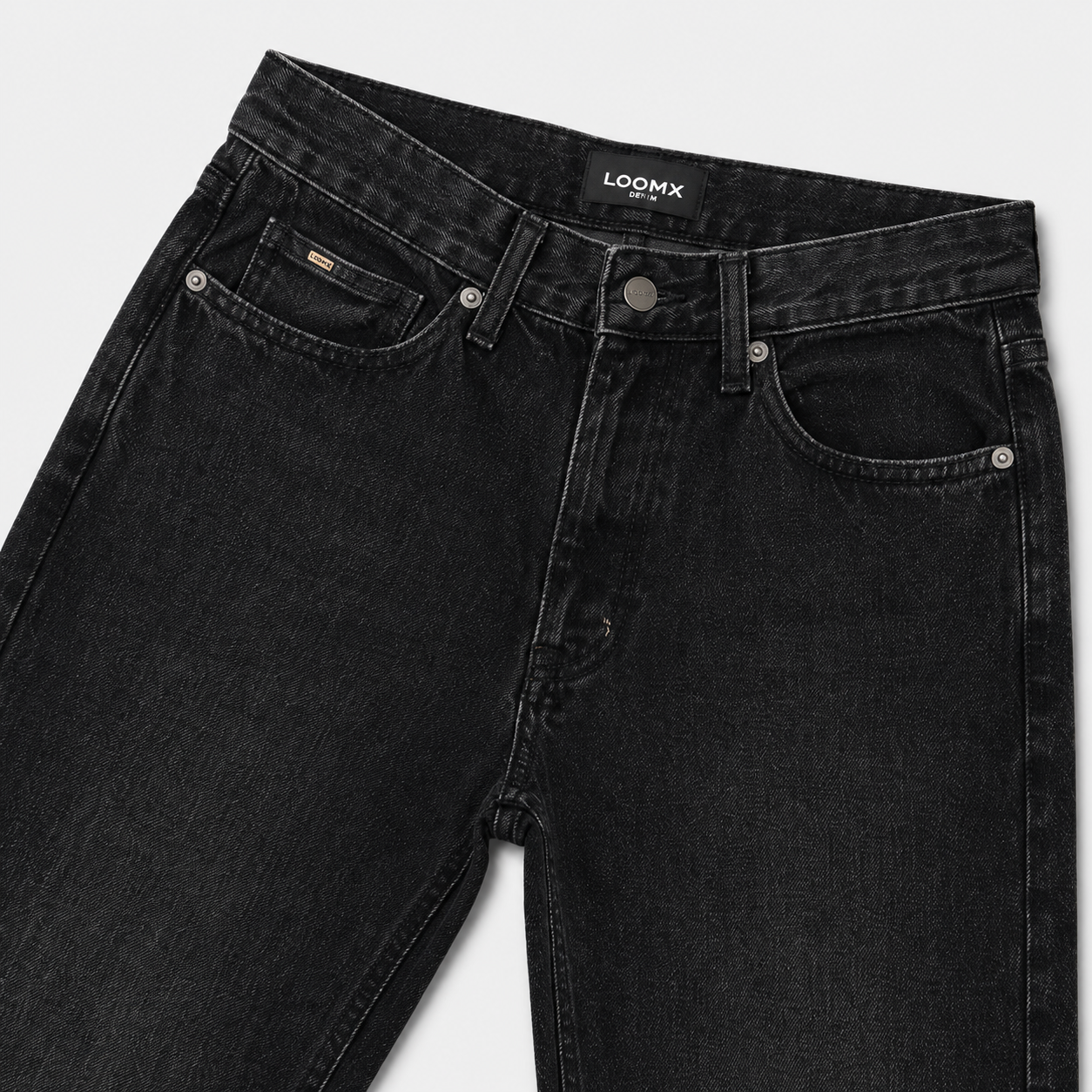 Obsidian Fade Loose Fit Denim Front View Close Up
