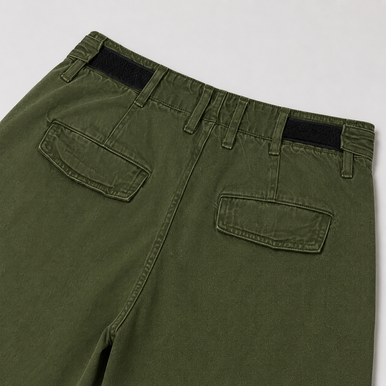 Olive Barrel Baggy Denim Back View Close Up