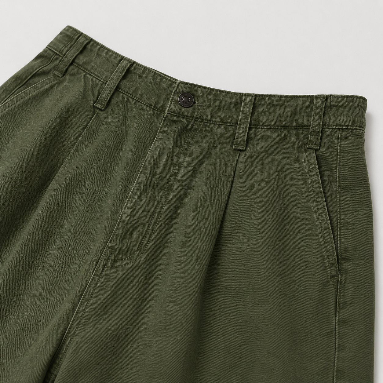 Olive Barrel Baggy Denim Front View Close Up