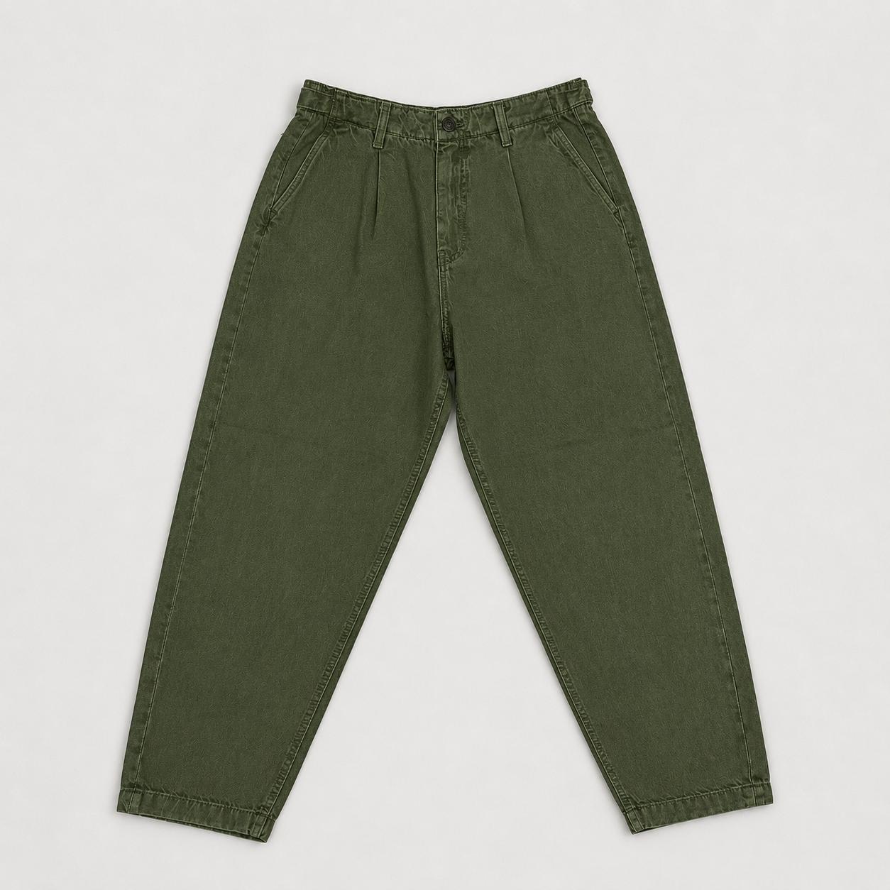 Olive Barrel Baggy Denim Front View