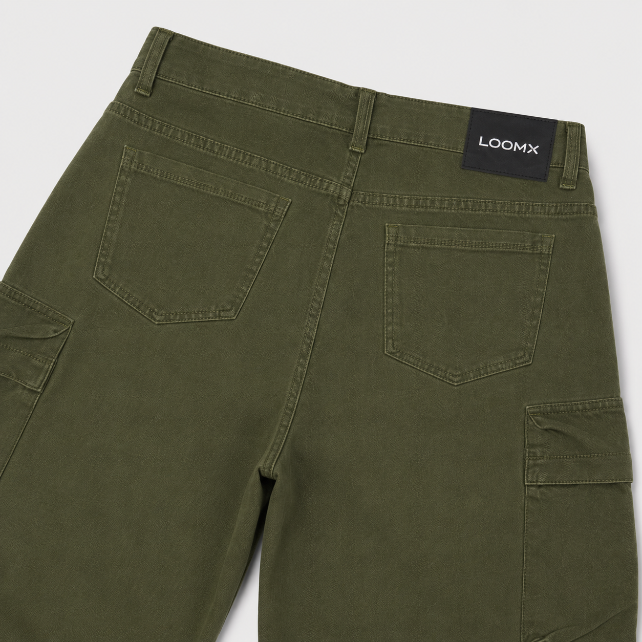 Olive Cargo Baggy Denim Back View Close Up
