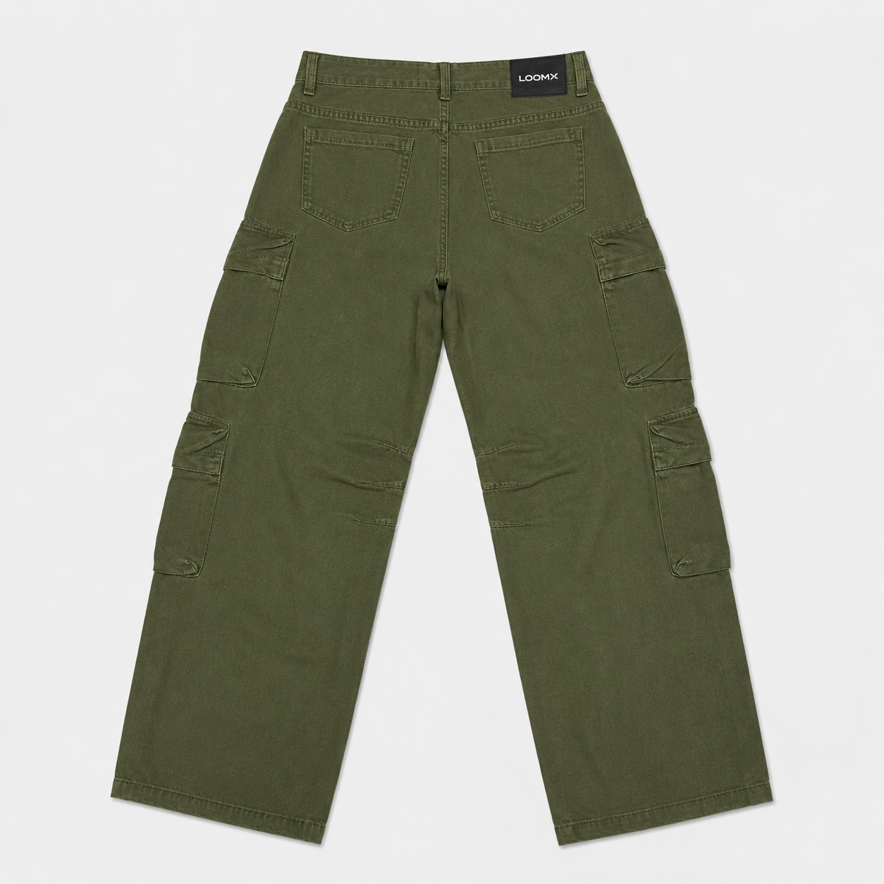 Olive Cargo Baggy Denim Back View