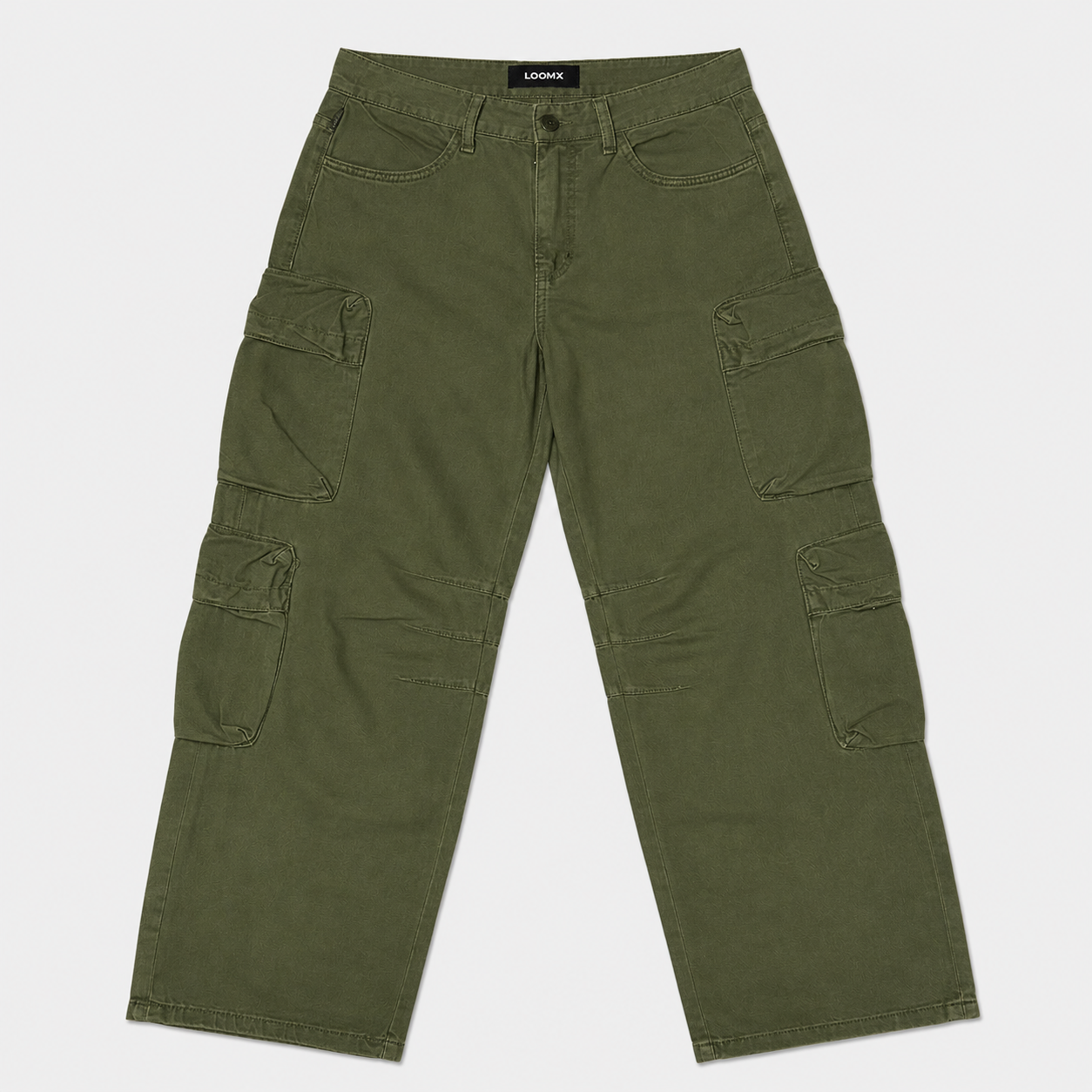 Olive Cargo Baggy Denim Front View