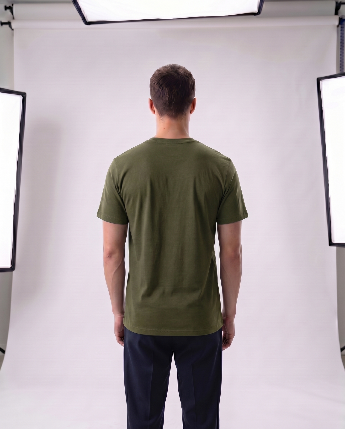 Olive Green Regular Fit Essential Tee Back Model View