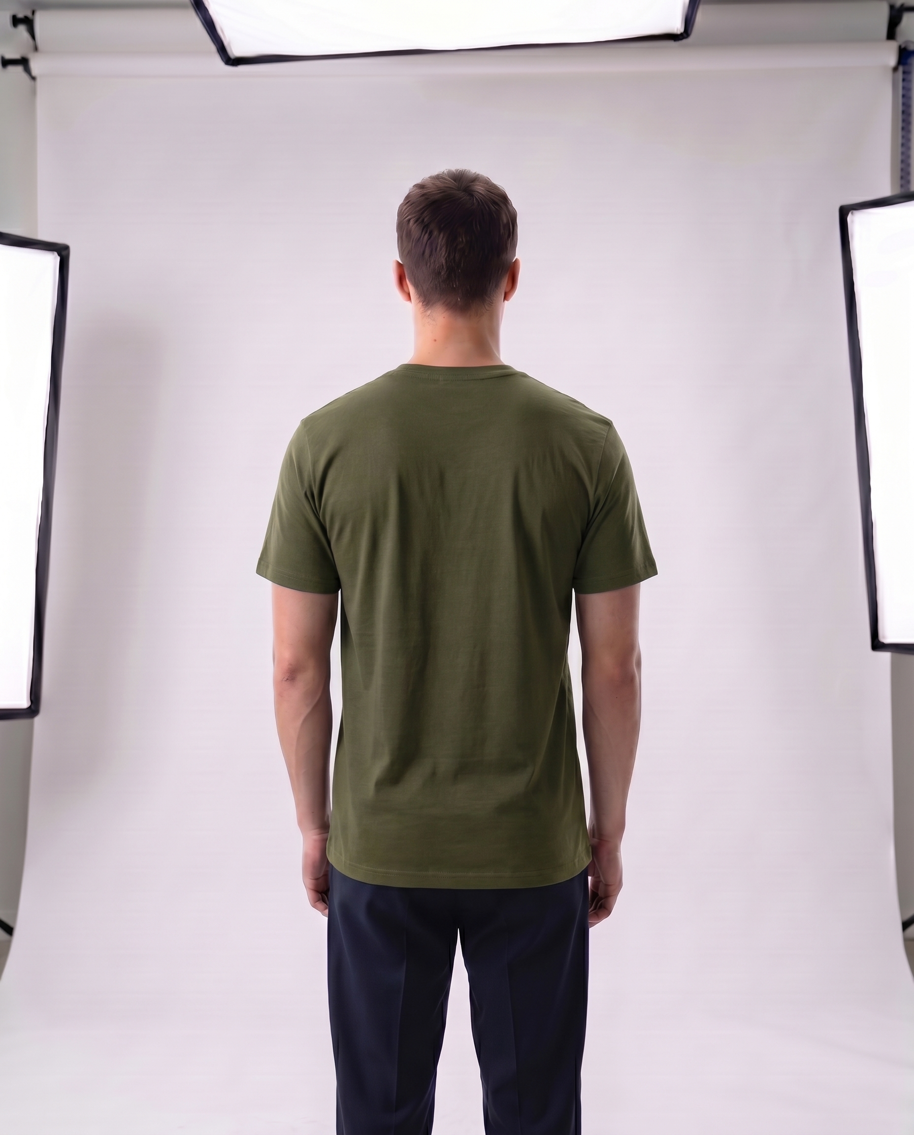 Olive Green Regular Fit Essential Tee Back Model View