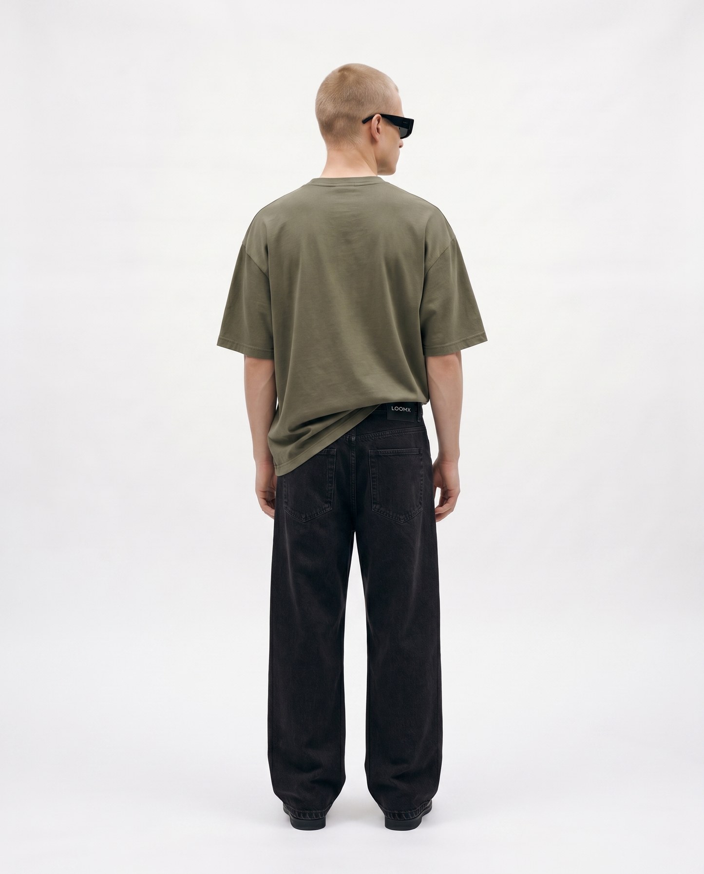 Olive Mist Oversized Drop Shoulder Tee Back Model View