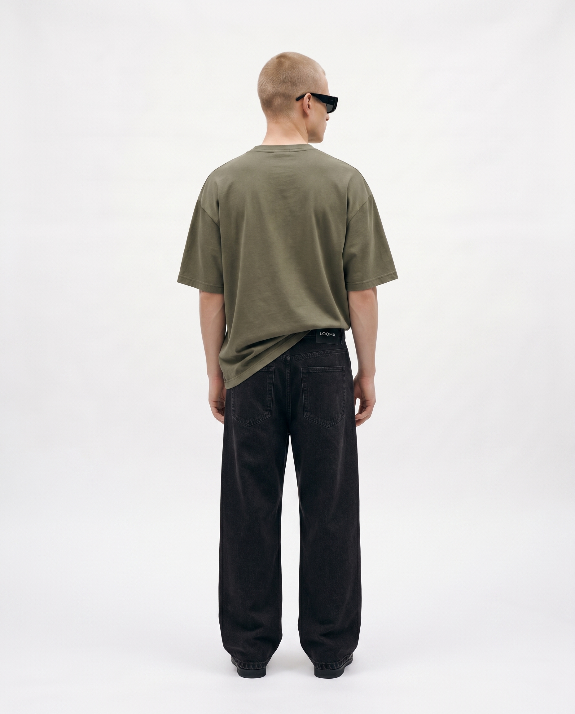 Olive Mist Oversized Drop Shoulder Tee Back Model View