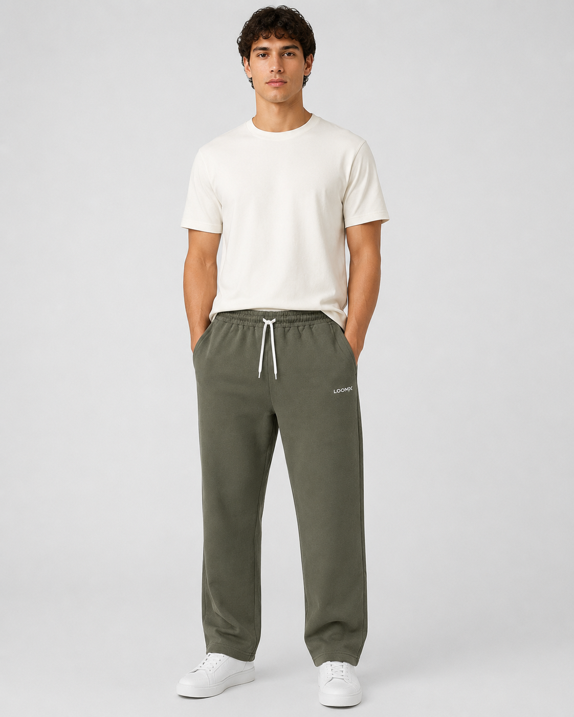 Olive Straight Lounge Trouser Model Front View