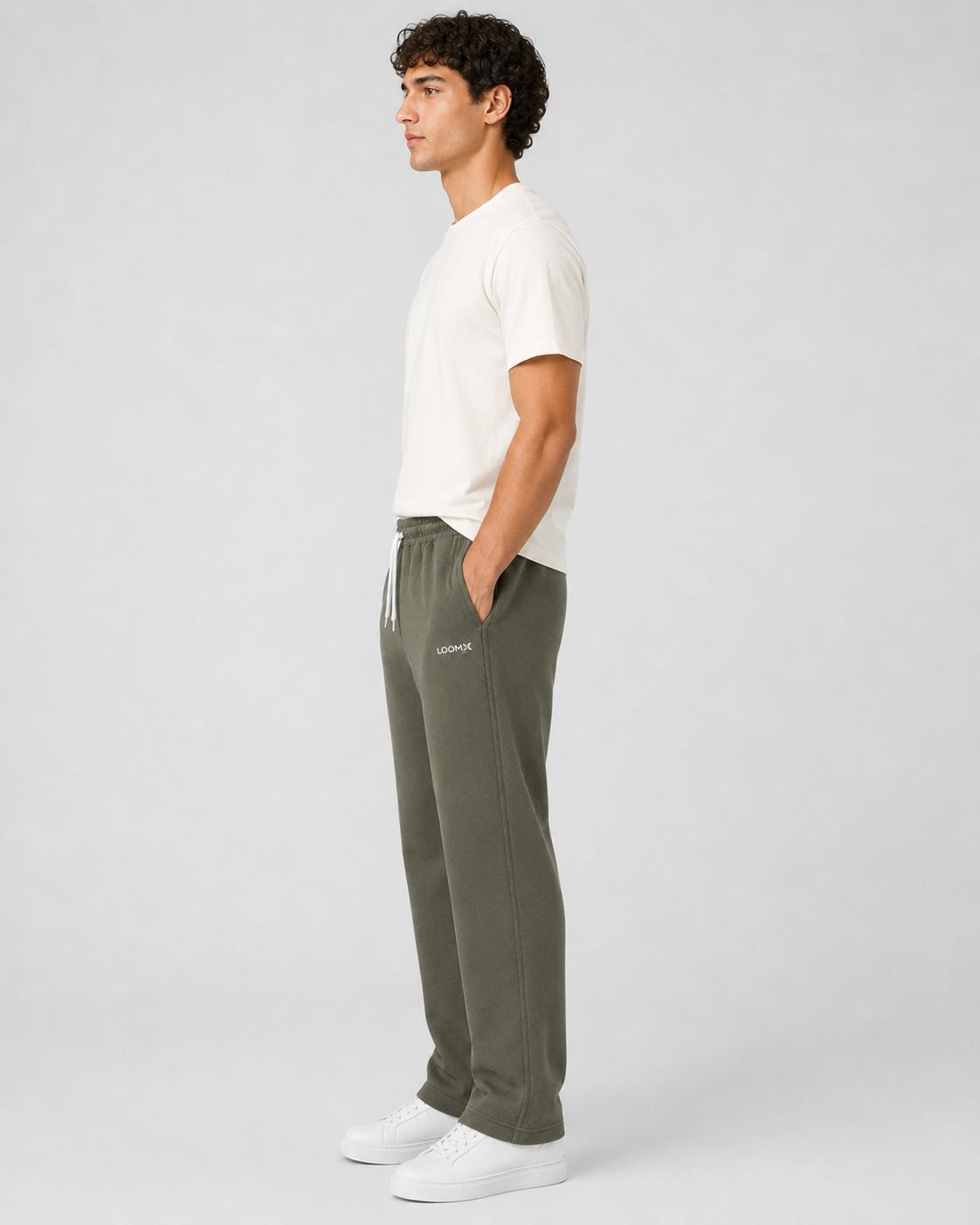 Olive Straight Lounge Trouser Model Side View