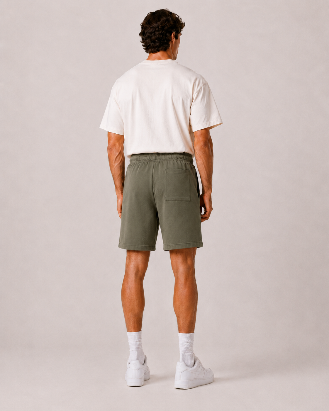 Olive Utility Pocket Shorts Model Back View