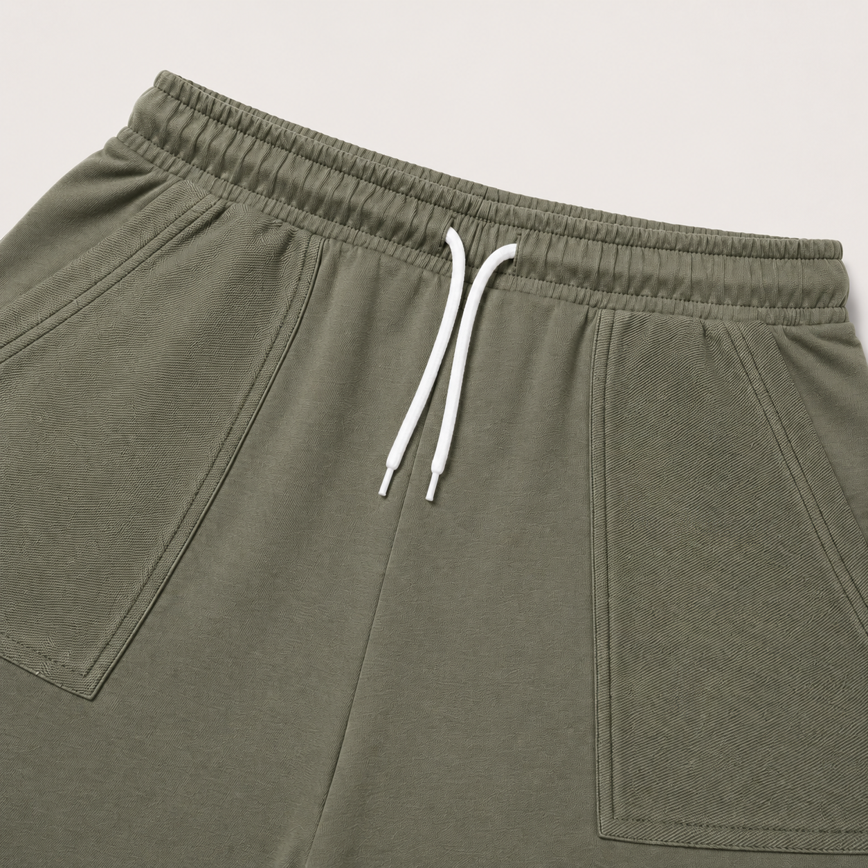Olive Utility Pocket Shorts Front Closeup View