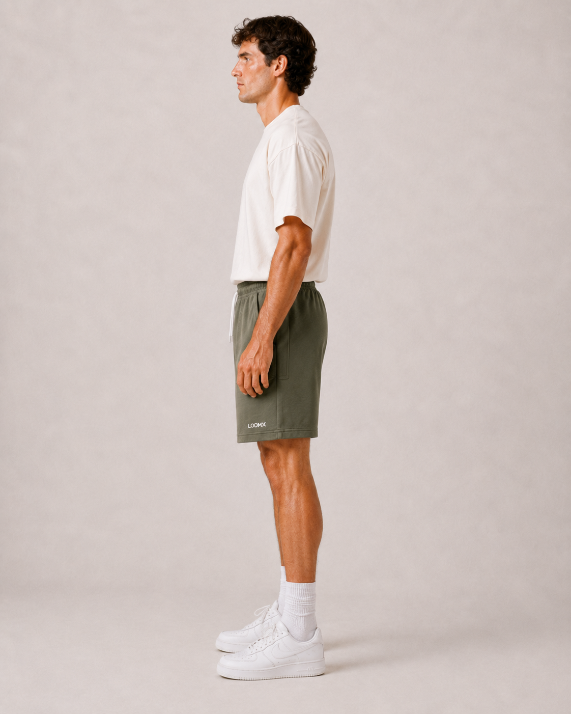 Olive Utility Pocket Shorts Model Side View