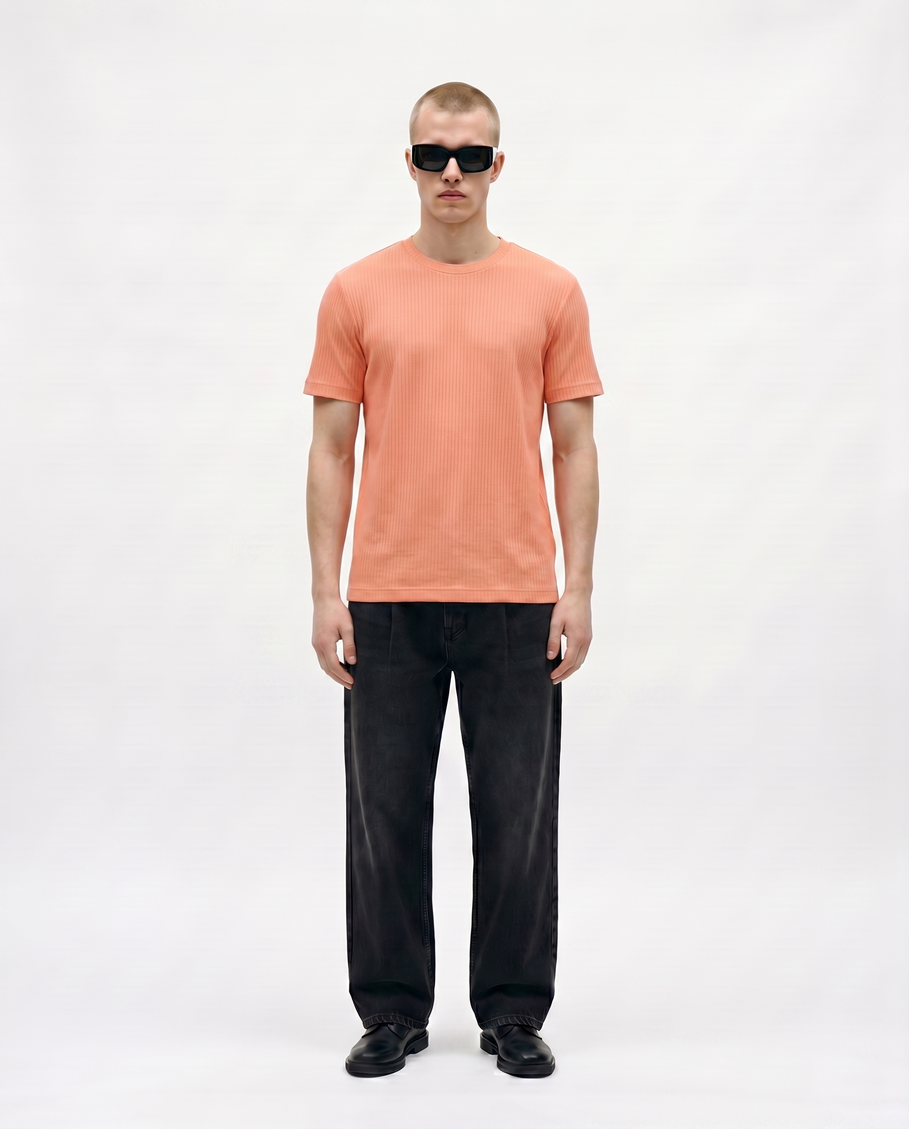 Peach Drop Needle Regular Fit Tee Front Model View