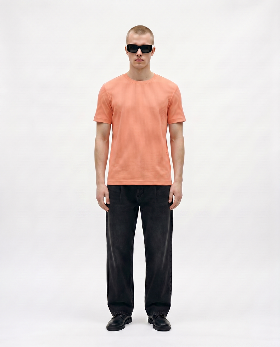 Peach Drop Needle Regular Fit Tee Front Model View