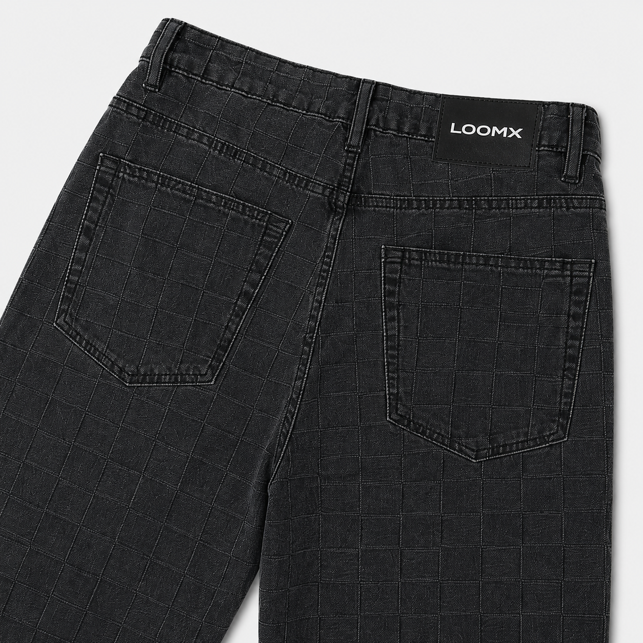 Shadow Grid Baggy Denim Back View Close Up