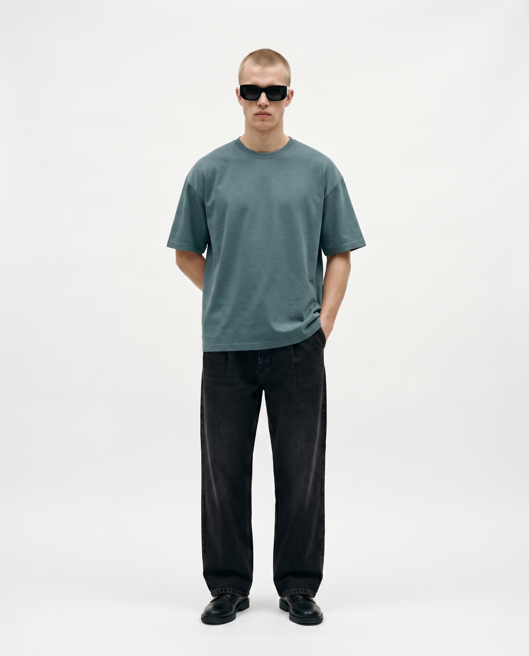 Storm Sage Oversized Drop Shoulder Tee Front Model View