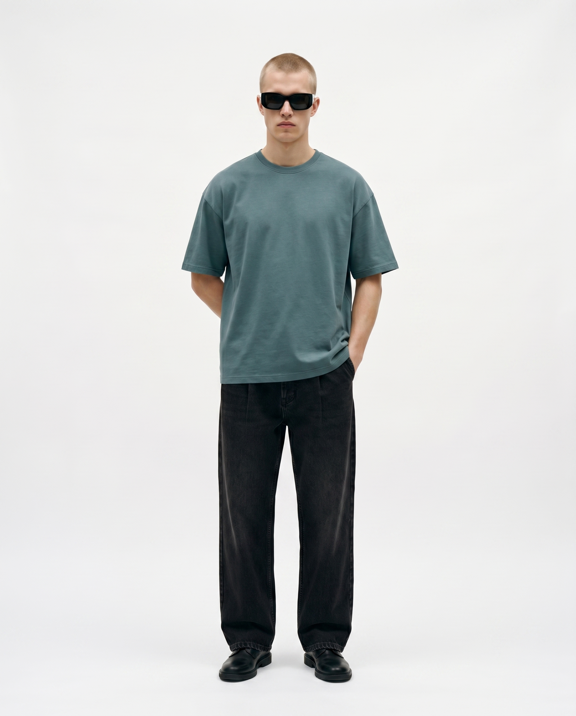 Storm Sage Oversized Drop Shoulder Tee Front Model View
