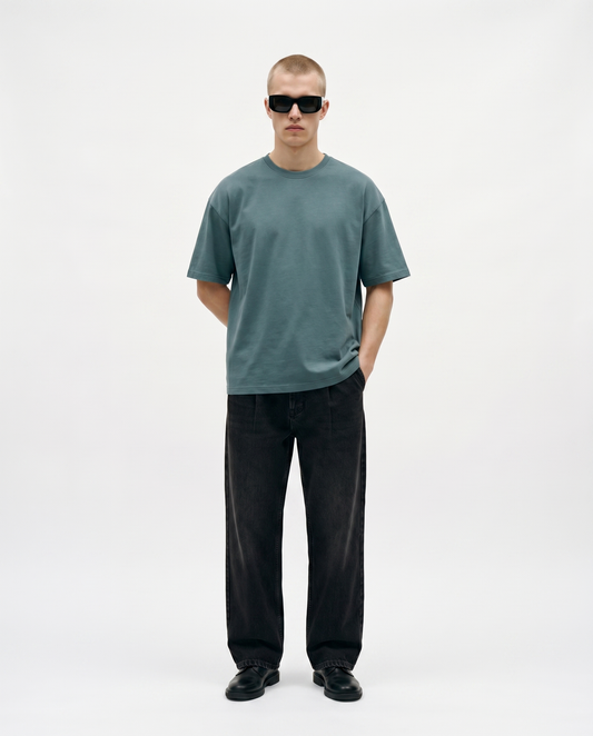Storm Sage Oversized Drop Shoulder Tee Front Model View