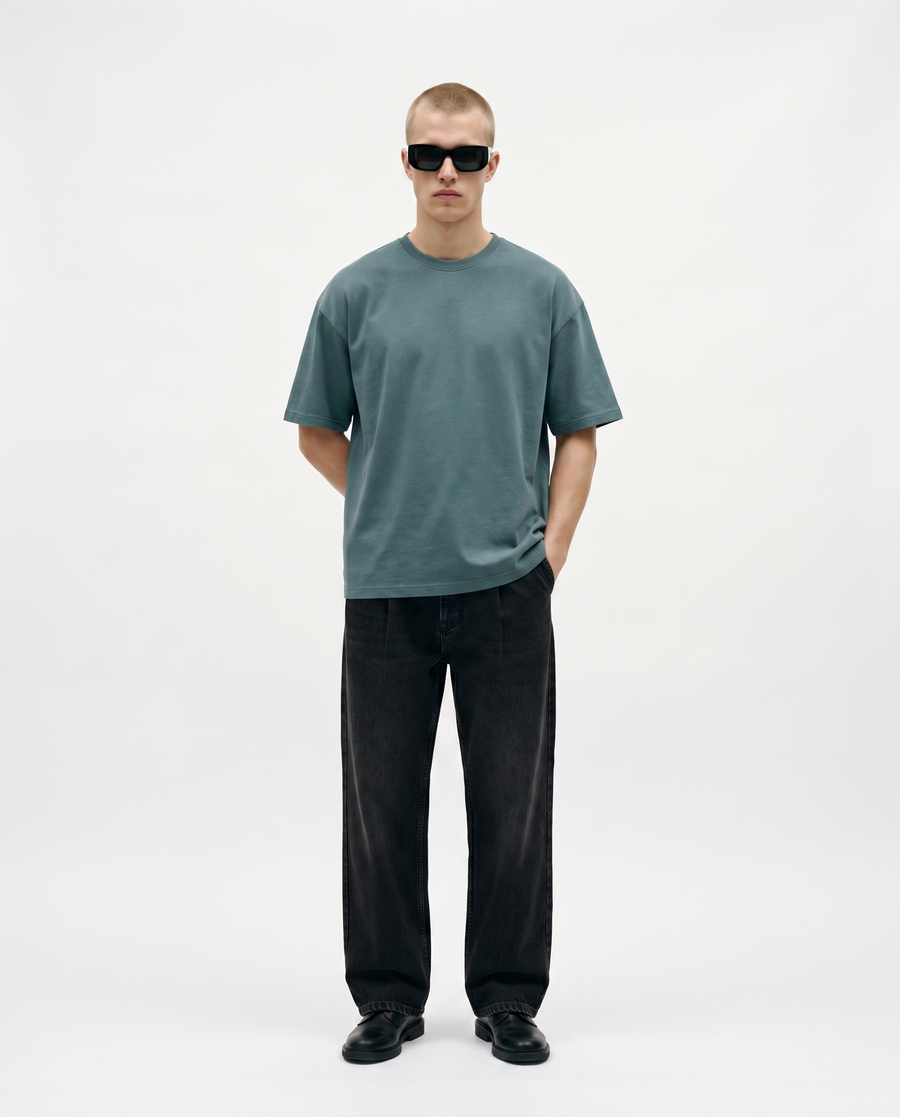 Storm Sage Oversized Drop Shoulder Tee Front Model View