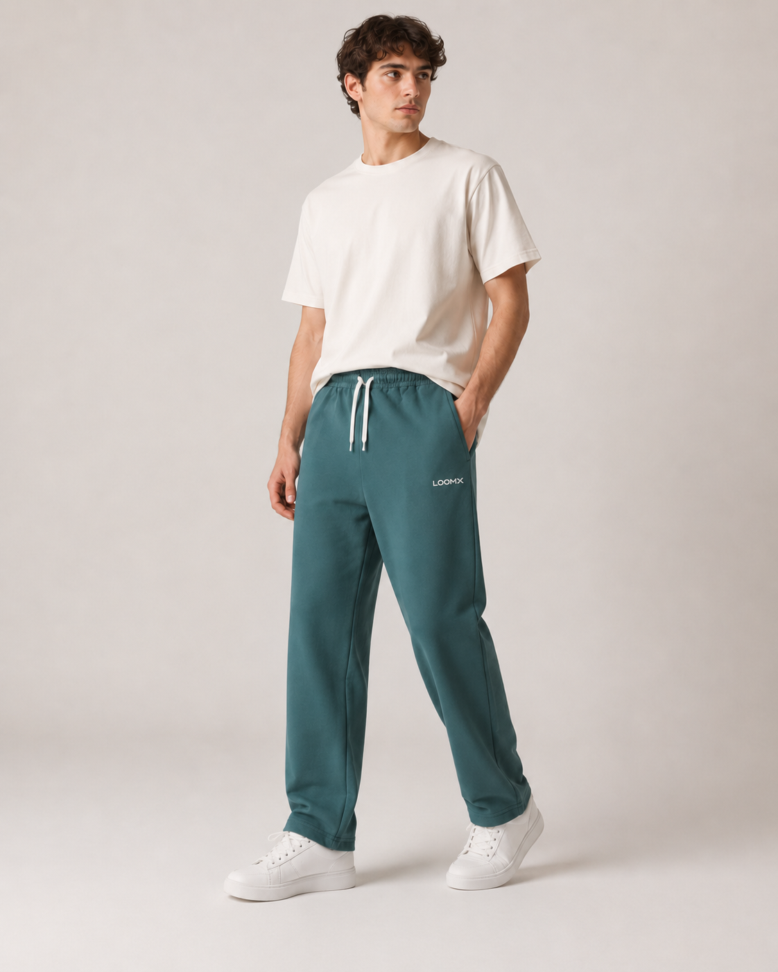 Teal Straight Lounge Trouser Model Front View