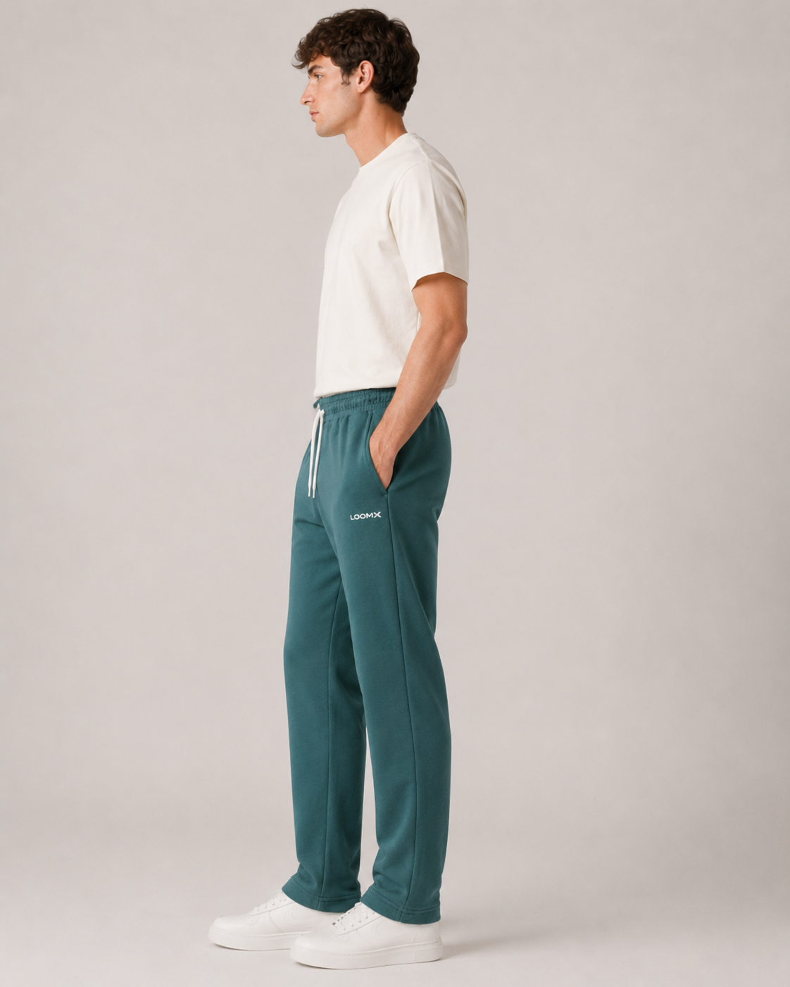 Teal Straight Lounge Trouser Model Side View