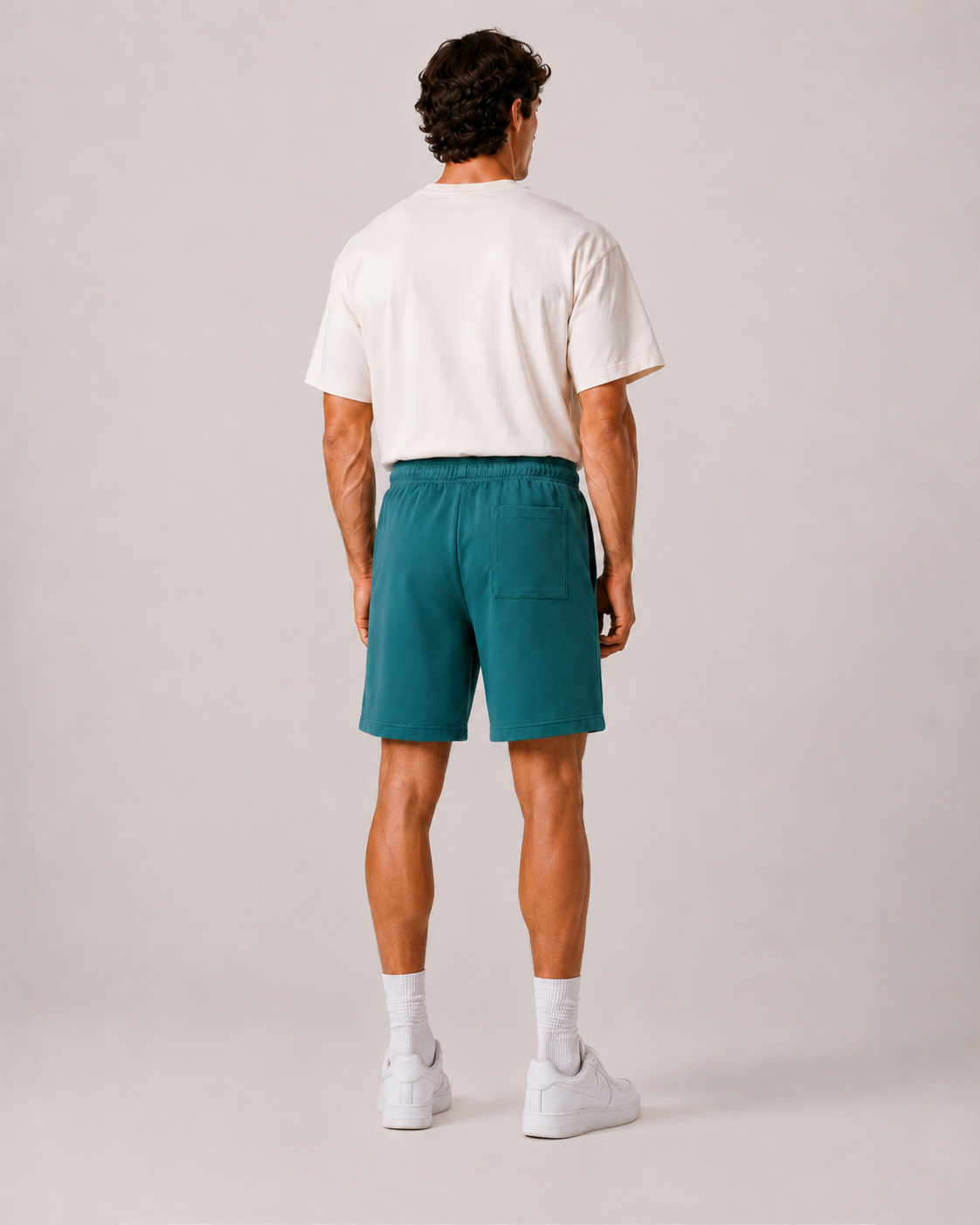 Teal Utility Pocket Shorts Model Back View