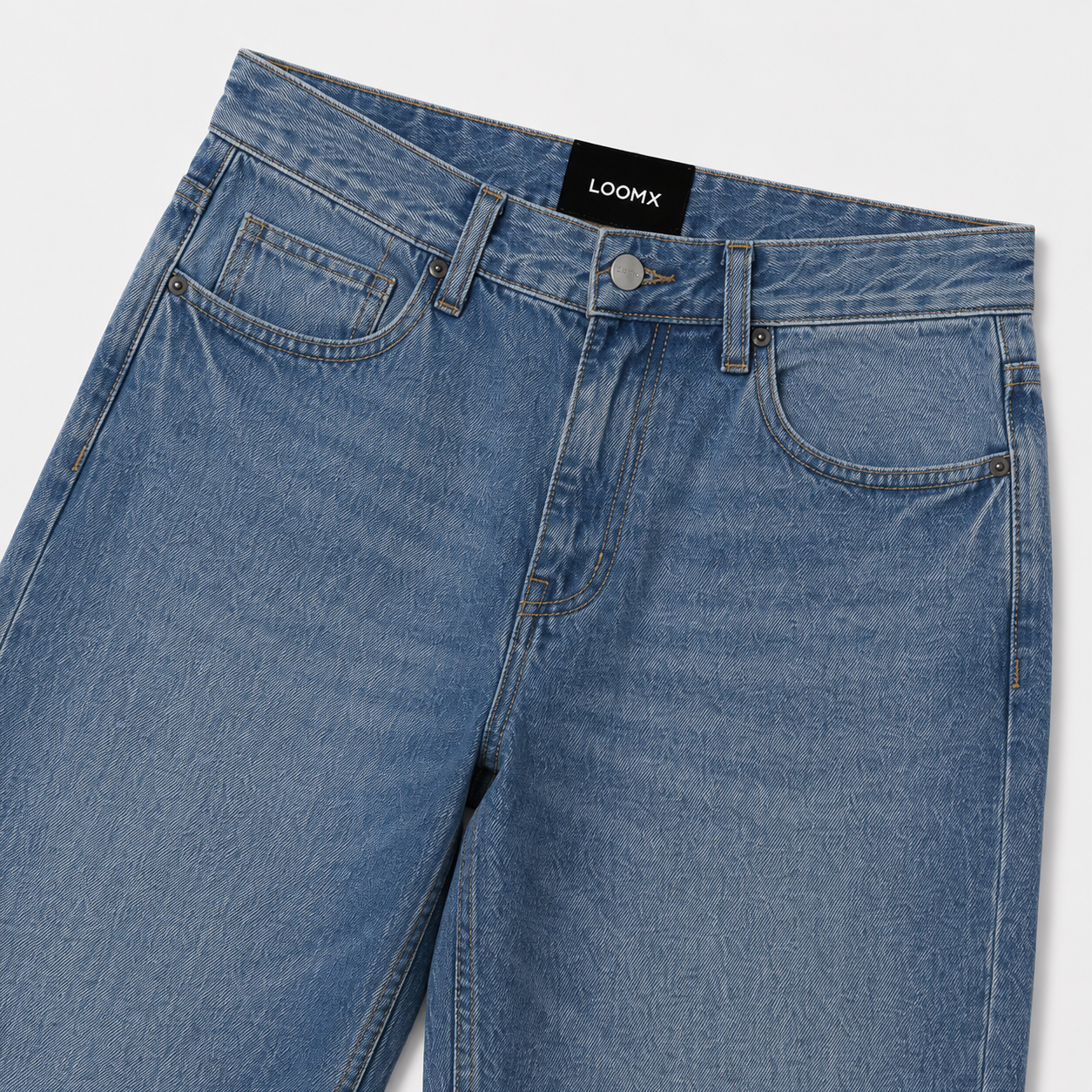 Vintage Blue Baggy Denim Front View Close Up