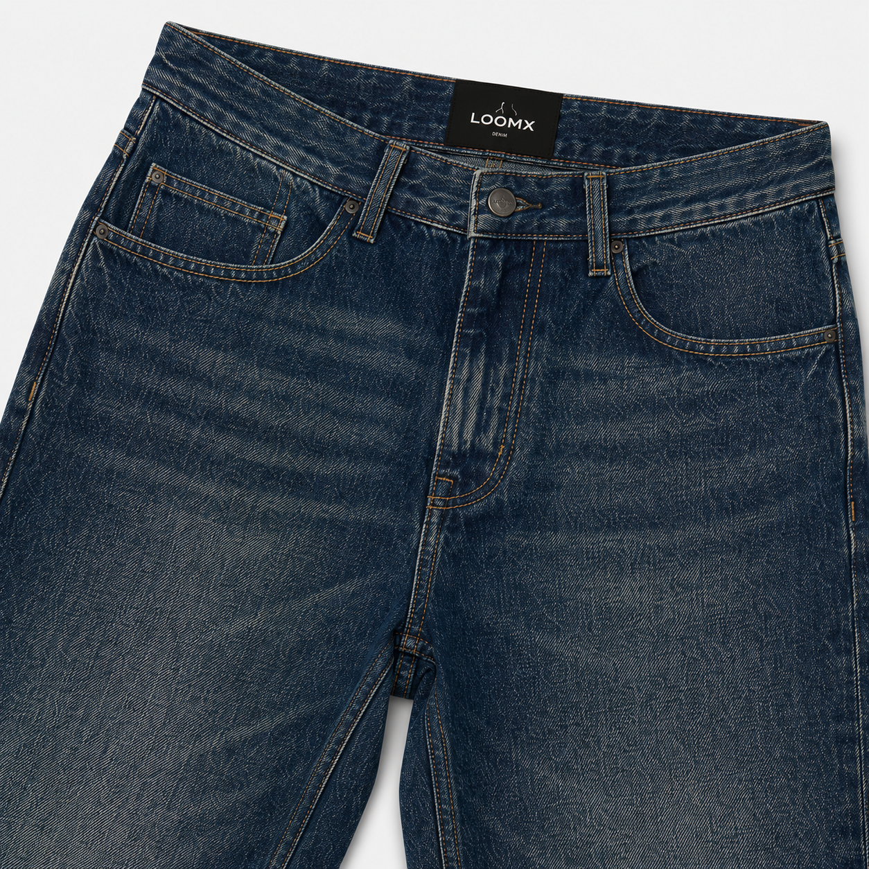 Vintage Indigo Baggy Denim Front View Close Up