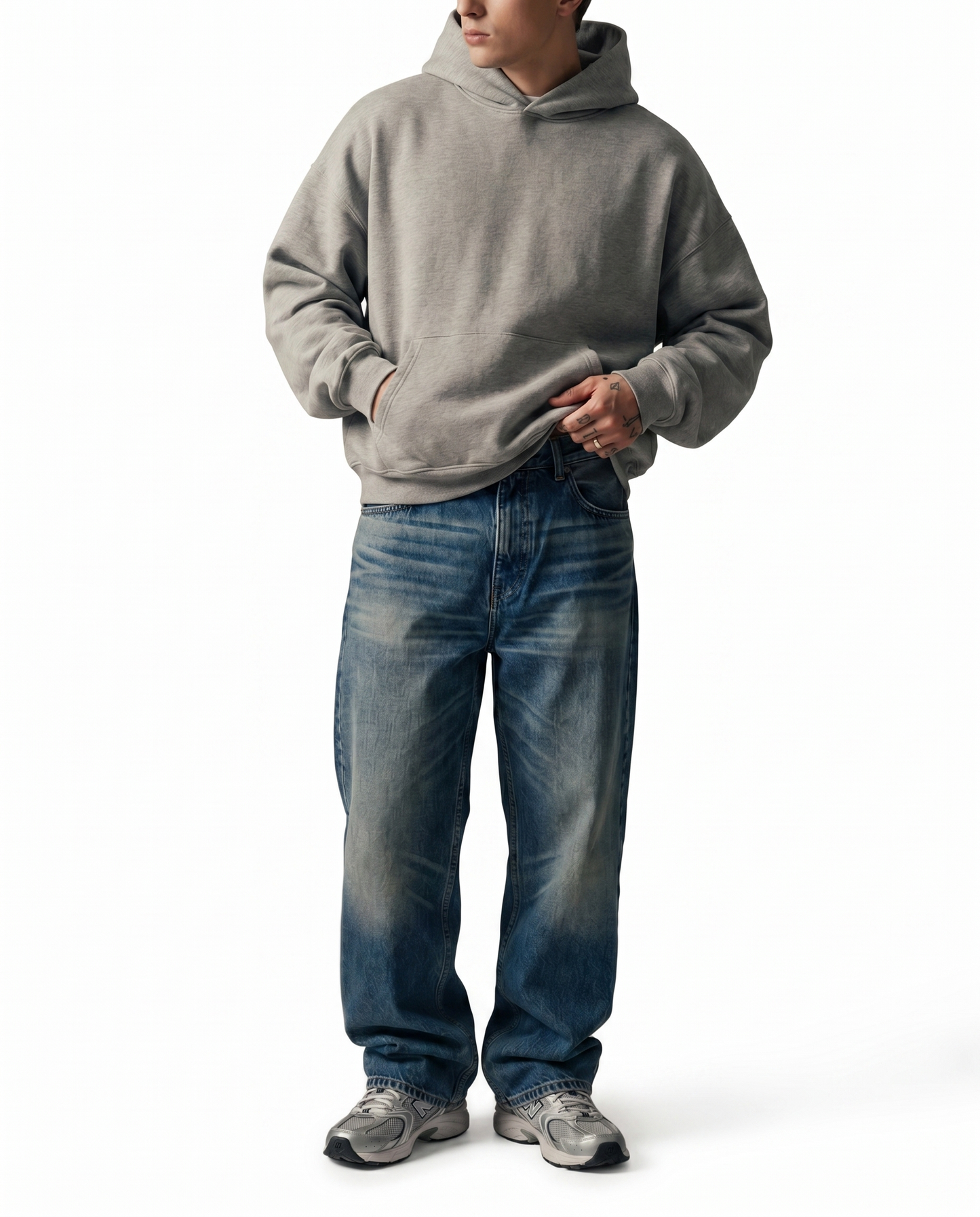 Vintage Indigo Baggy Denim Front Model View