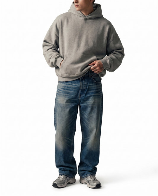 Vintage Indigo Baggy Denim Front Model View